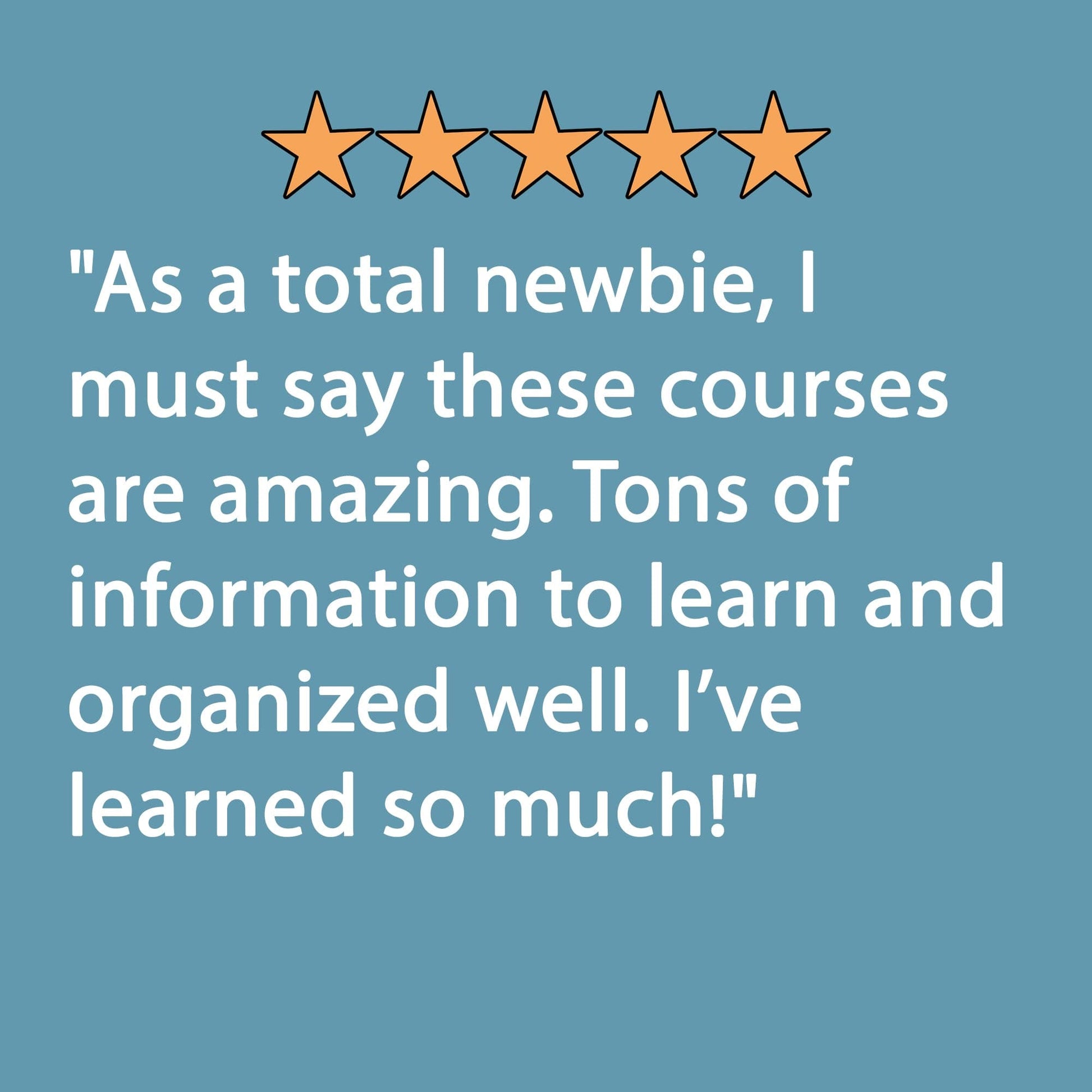 Five star review on a blue background: As a total newbie to living aboard, The Boat Galleys courses are amazing. Tons of info and well-organized, the All-Access Pass has taught me so much about living on a boat full time!