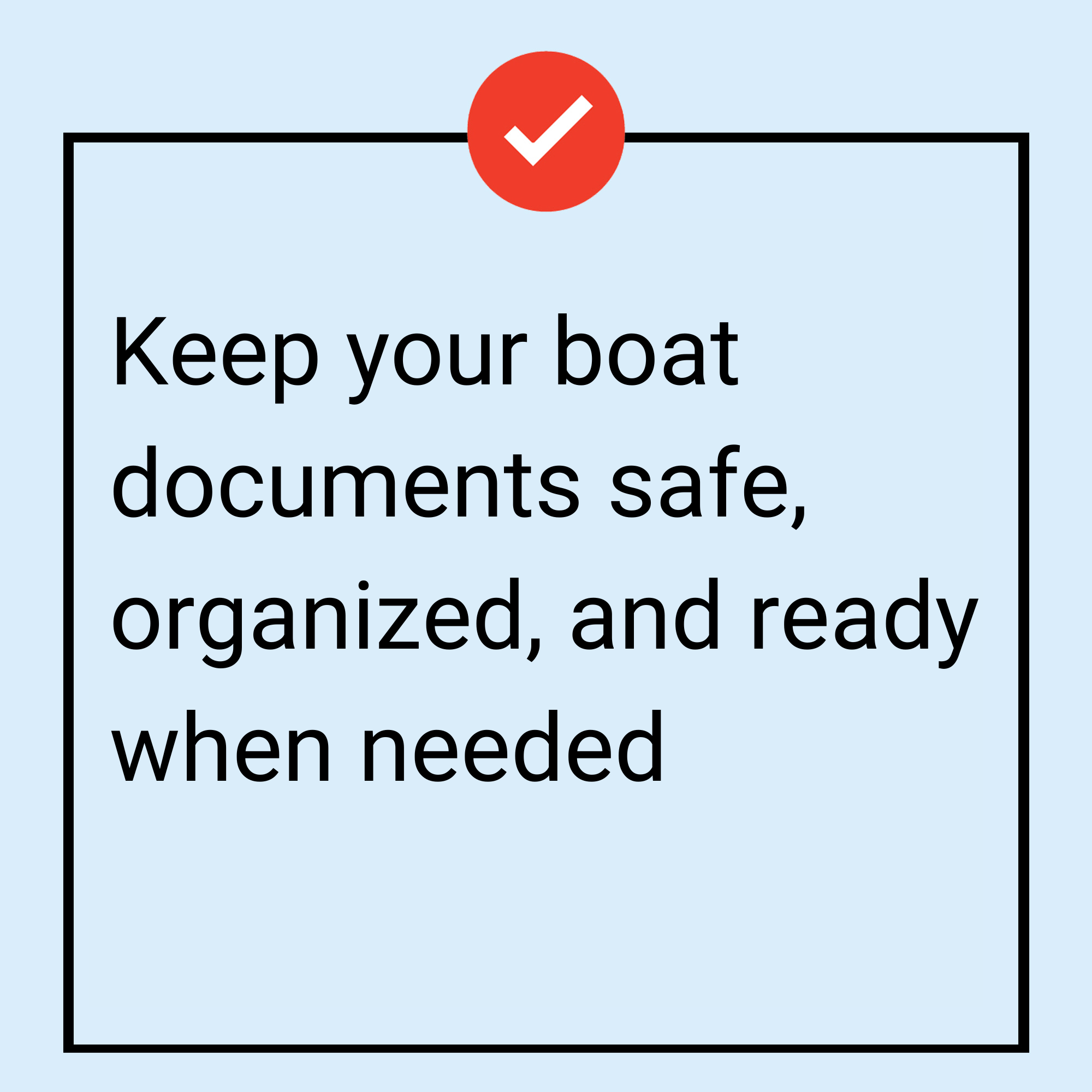 A red checkmark tops a minimalist graphic, with black text on a light blue background reading,