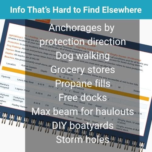 The Boat Galley’s New England Cruising Guide is a spiral-bound quick reference for boaters, covering topics like anchorages by protection, dog walking, grocery stores, and more—perfect from Cape Cod to Maine.