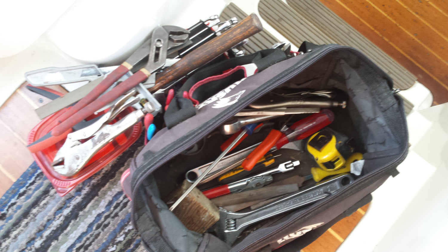 Bag of tools ready for boat maintenance projects