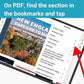 A tablet shows The Boat Galley's New England Cruising Guide PDF, with bookmarks like INTRODUCTION and ANCHORAGES. An arrow highlights easy navigation from Cape Cod to Maine using this quick reference tool.
