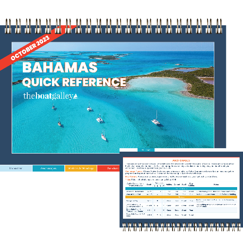 Bahamas cruising guide: quick-reference tables for anchorages, free docks, fuel, water, ATMs, trash disposal, and boater services.