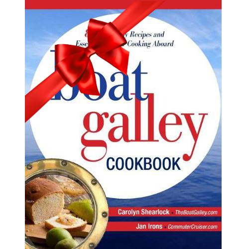 Front cover of The Boat Galley Cookbook: 800+ recipes and practical advice for cooking aboard, perfect for small galleys and cruising adventures.