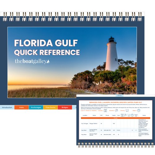 Florida Gulf Coast cruising guide: quick-reference tables for anchorages, marinas, haulouts, fuel, and boater services.