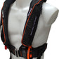 A black and orange TeamO PFD with BackTow™ - Offshore Black ProSensor Elite by Cruising Solutions is displayed on a white mannequin torso, featuring adjustable straps, visible buckles, and advanced BackTow Technology.