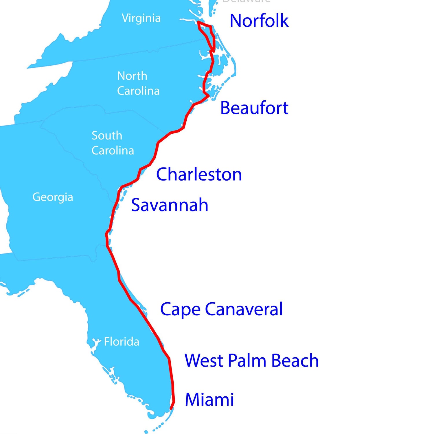 Map of coverage of The Boat Galley's ICW Quick Reference Cruising Guide