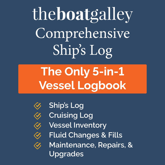 Introducing The Boat Galleys Ship’s Log: A Captain’s Log for Boat Trips and Maintenance—a unique 5-in-1 vessel logbook featuring a ships log, cruising records, boat maintenance schedules, vessel inventory, and a checklist for fluid changes and repairs. Document your journey meticulously!.