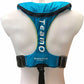 A mannequin torso wears the TeamO PFD with BackTow™ - Coastal Blue UML Mark 5i by Cruising Solutions, shown from the back. The flotation device features two black buckles and white brand and model text, ideal for coastal sailing.