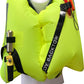 A blue TeamO PFD with BackTow™, displayed on a white mannequin and featuring a CO2 cartridge, whistle, pull cord, and UML Mark 5i inflator from Cruising Solutions—ideal for coastal sailing.