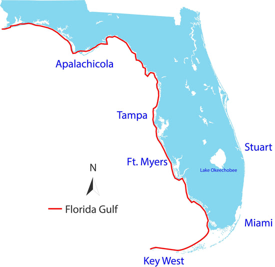 Coverage map of the Florida Gulf Coast Quick Reference Cruising Guide, from the Dry Tortugas and Key West up Florida's Gulf coast to Mobile, Alabama.